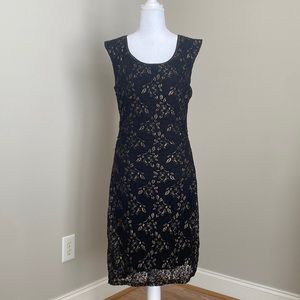 Black Lace Stretchy Dress with Scoop Neck and Cap Sleeves